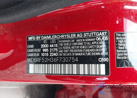 2006 Mercedes-Benz C 230 Sport from USA, damaged, VIN WDBRF52H36F730754